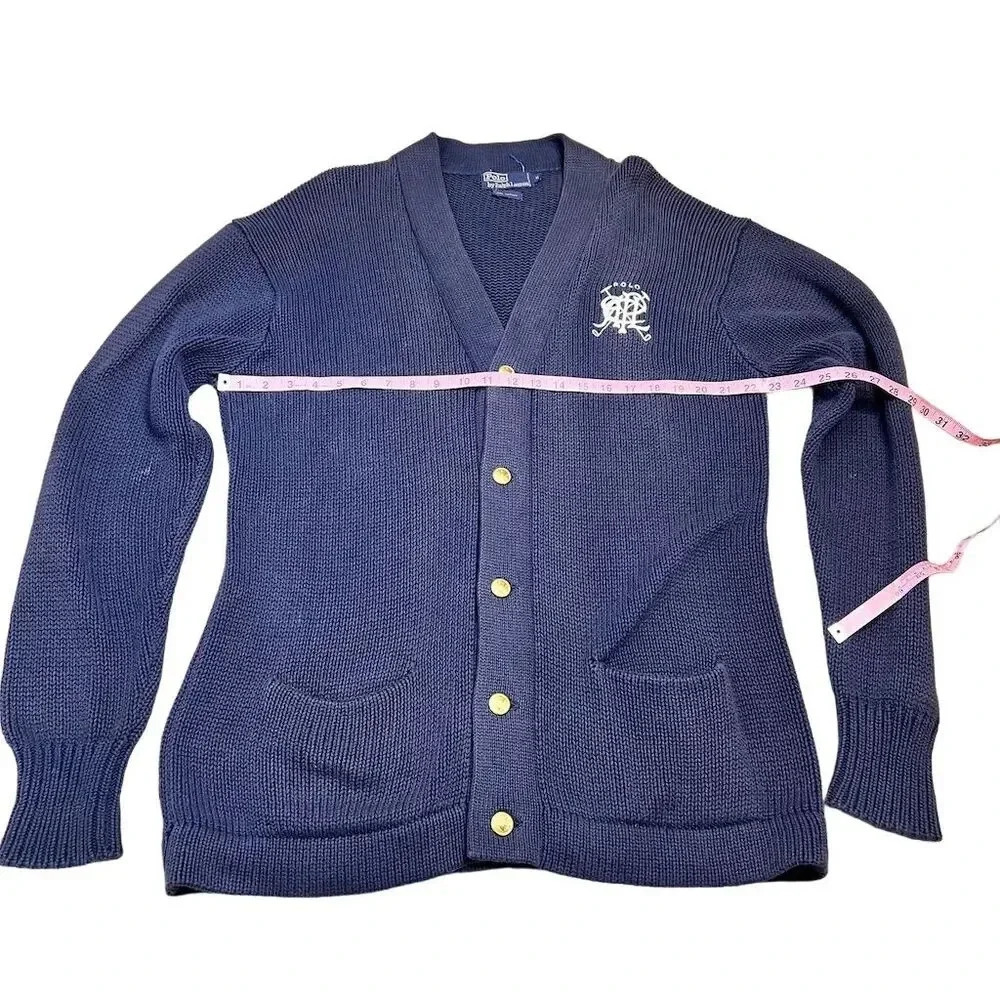 Polo Ralph Lauren Men's Vintage Blue Cardigan Sweater Size M Gold Buttons - Picture 3 of 13
